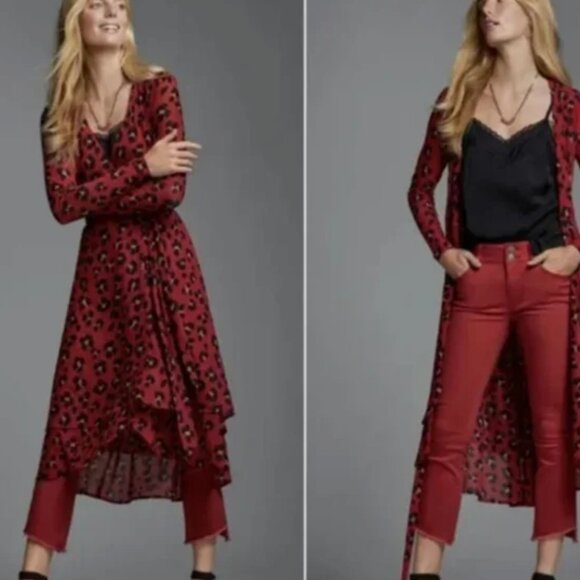 CAbi 5771 Vivien Siren Red Leopard Wrap Midi Dress‎ V-Neck Holiday Dress - Picture 9 of 16